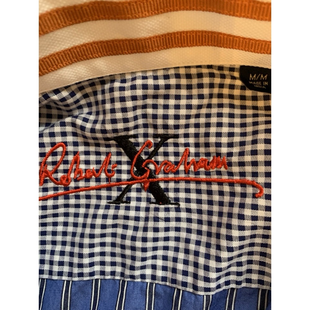 Robert Graham X Collection Mens Medium Blue Stripe Button Down Long Sleeve Shirt - Picture 2 of 15